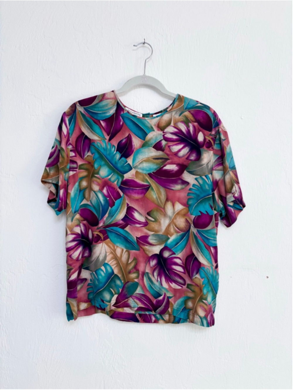 Women's Liz Claiborne Plus 14 Pink Teal Floral Silk Blouse